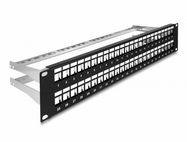 Delock 19 Keystone Patch Panel 48 port with strain reliefs 2U black 66878