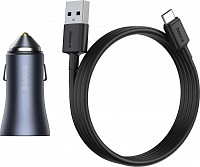 Baseus Car Charger Golden Contactor Pro Dual Quick Charger U+C, PD 3.0, QC 4+, SCP FCP AFC (with USB - Type C 1m cable) Gray (TZCCJD-0G) (BASTZCCJD-0G)