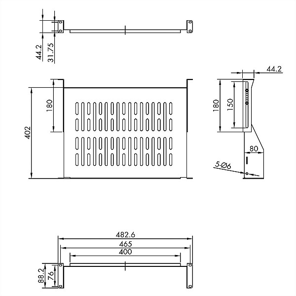 Value Ράφι 2U για rack με βάθος 60cm 25kg L=40cm+brackets RAL9005 26.99.0407