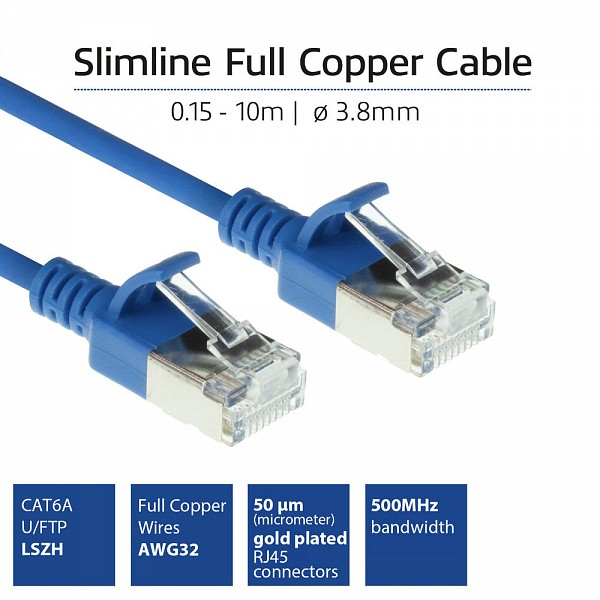 ACT slimline patch cable LSZH U/FTP CAT6a blue 0.5m DC7600