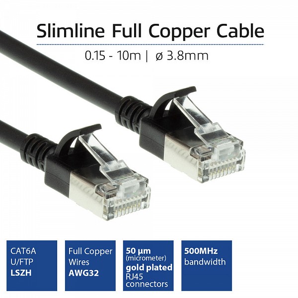ACT slimline patch cable LSZH U/FTP CAT6a black 3m DC7903