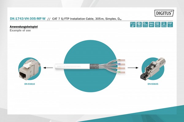 Digitus SFTP 305m Cat7 Μονόκλωνη LSOH (600MHz) DK-1743-VH-305-MF-W
