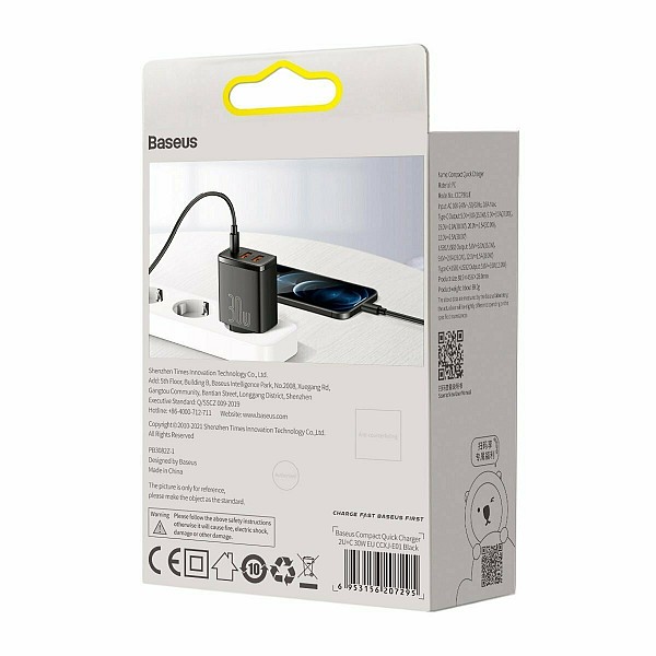 Baseus Φορτιστής Χωρίς Καλώδιο με 2 Θύρες USB-A και Θύρα USB-C 30W Power Delivery Μαύρος (Compact 2U+C) CCXJ-E01