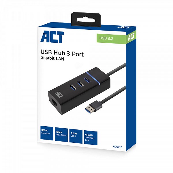 ACT USB 3.0 ETHERNET GIGA & Hub 3-Port USB 3.2 AC6310
