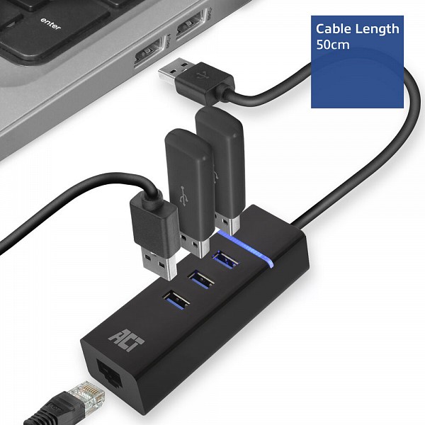 ACT USB 3.0 ETHERNET GIGA & Hub 3-Port USB 3.2 AC6310