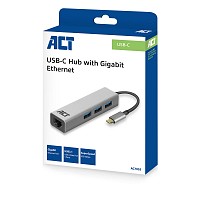 ACT ADAPTER USB Type-C Male to Gigabit LAN + 3-Port USB 3.2 HUB AC7055