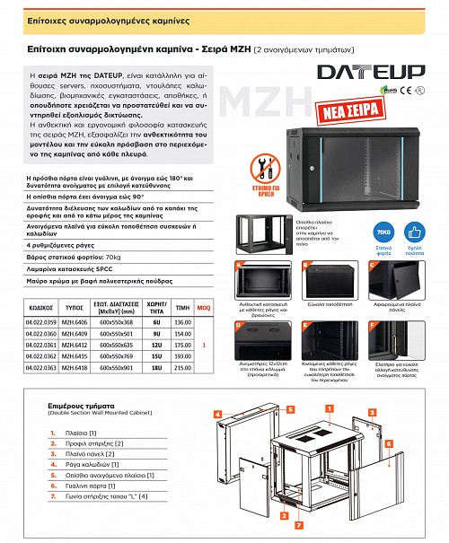 DATEUP RACK ΕΠΙΤΟΙΧΟ 6U Π60/Β45/Υ36.8 MW.6406