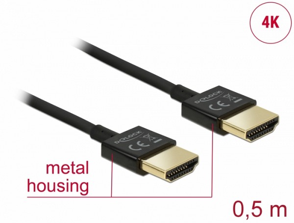 Delock καλώδιο HDMI 0.5m 4K(3840 x 2160@ 60Hz) Slim HQ Black 84786
