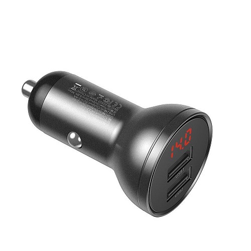 Baseus Car Charger Digital Display  3-in-1 Cable Μαύρο/Γκρι (TZCCBX-0G) (BASTZCCBX-0G)