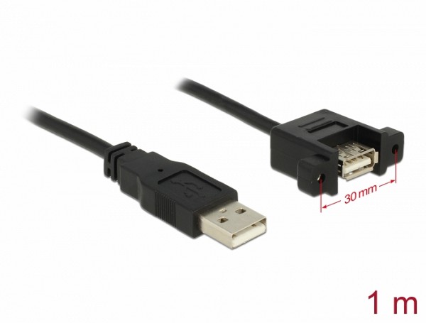 Delock Cable USB 2.0 Type-A male > USB 2.0 Type-A female panel-mount 1 m