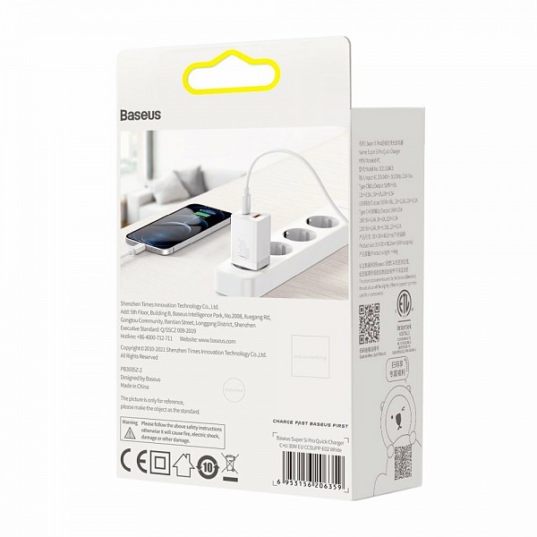 Baseus Super Si Pro Φορτιστής USB-A και USB-C 30W Power Delivery Λευκός