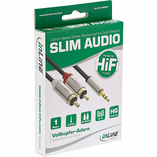InLine® Basic Slim Audio Cable 3.5mm male / 2x RCA male 1m S-99241