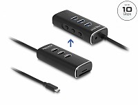 Delock 3 Port USB 10 Gbps Hub including SD and Micro SD Card Reader with USB Type-C™ connector 60 cm Cable and Switch for each port