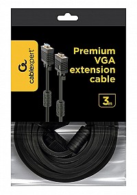 Cablexpert Premium VGA-Ext HD15M/HD15F dual-shielded w/2*ferrite 3m cable, black CC-PPVGAX-10-B