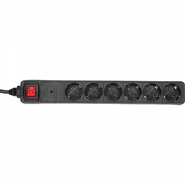InLine® Power Strip 6 Port with protection 6x Type F German with switch black 1.5m