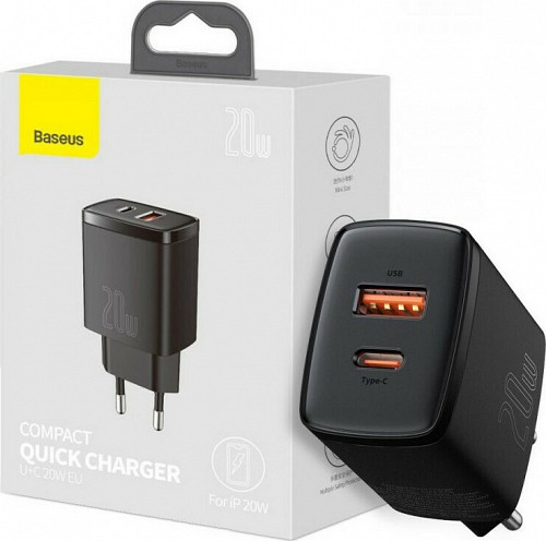 Baseus Φορτιστής Χωρίς Καλώδιο με Θύρα USB-A και Θύρα USB-C 20W Power Delivery / Quick Charge 3.0 Μαύρος (CCXJ-B01) (BASCCXJB01)