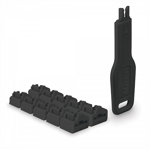 Lindy Port Blocker RJ45 (1 key + 10 x blocks) Black