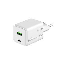 MediaRange 45W GaN Fast Charging Adapter (EU-Plug), 1x USB-C and 1x USB-A, USB-C® Power Delivery and Quick Charge enabled, White(MRMA113-2)