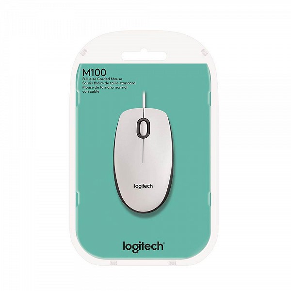 Logitech M100 Optical Mouse (White, Wired) (910-005004) (LOGM100WH)