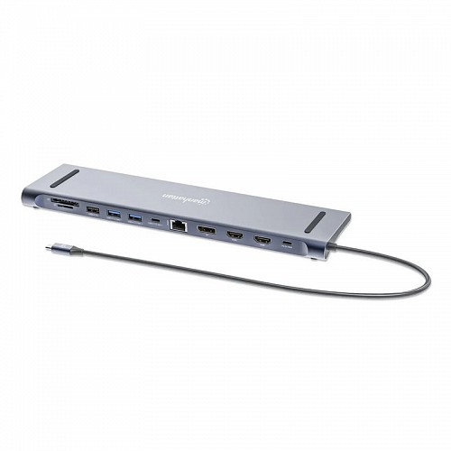 DOCKING STATION TYPE-C to 2xHDMI (4K), DP(4K),3XUSB-A, USB-C, eth, CR, audio, PD(100W), Alu