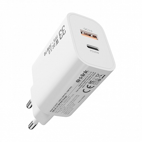 S-Link CHARGING ADAPTER WALL 1xTYPE-C PD30W & 1xUSB-A QC 3.0 18W