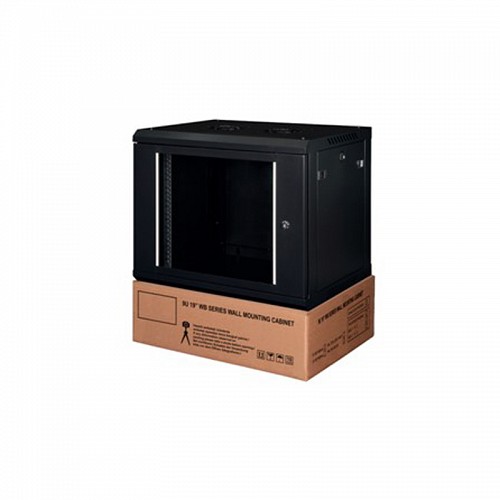 Steel Επίτοιχη καμπίνα 9U με βάθος 600mm ''Flat Pack'' Μαύρη STEEL-09U6060-BL-F