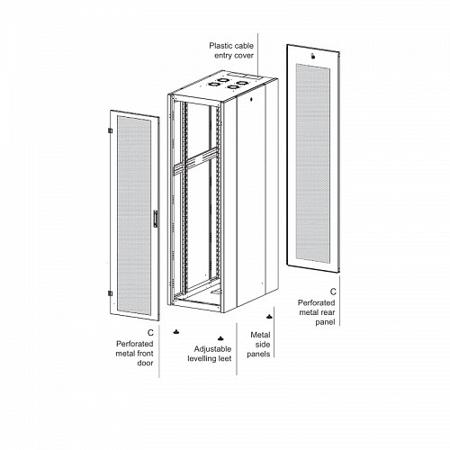 Steel Επιδαπέδια καμπίνα 32U με βάθος 100 cm, 2 x Διατρητες / flat pack