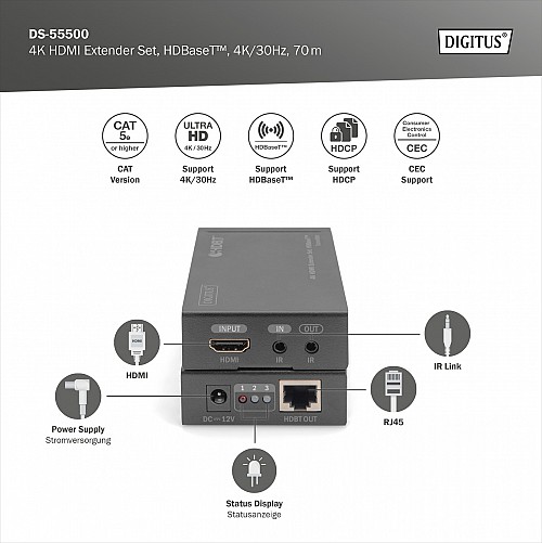 Digitus EXTENDER HDMI 4K/30Hz 70 m HDBaseT DS-55500