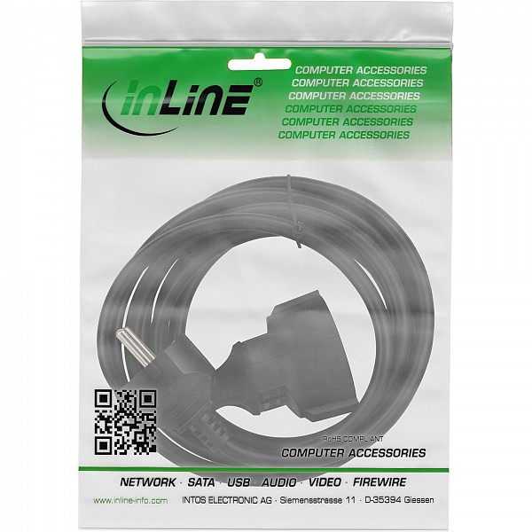 Inline ΜΠΑΛΑΝΤΕΖΑ SCHUKO 3m 16A/230V 3x1.5mm MAYΡΗ