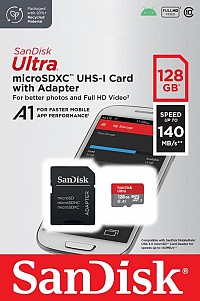 Sandisk Ultra microSDXC 128GB Class 10 U1 A1 UHS-I με αντάπτορα 140MB/s SDSQUAB-128G-GN6MA