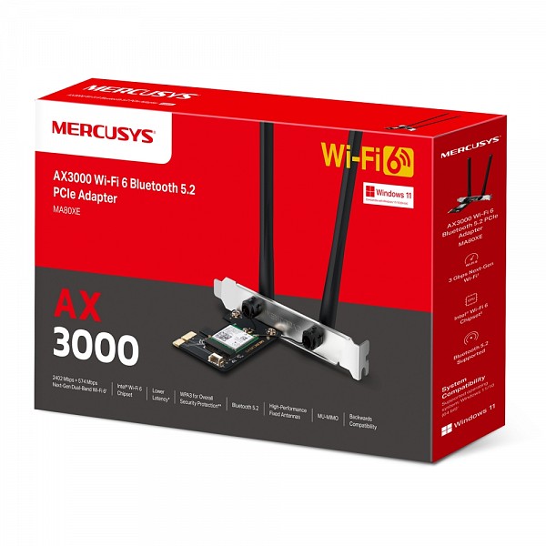 Mercusys AX3000 Wi-Fi 6 Bluetooth 5.2 PCIe Adapter MA80XE