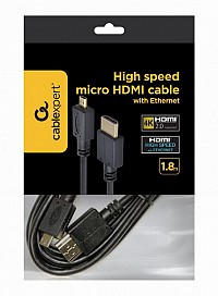 Gembird HDMI Male to Micro D-Male Black Cable With Gold-Plated Connectors 1.8m Bulk Package CC-HDMID-6
