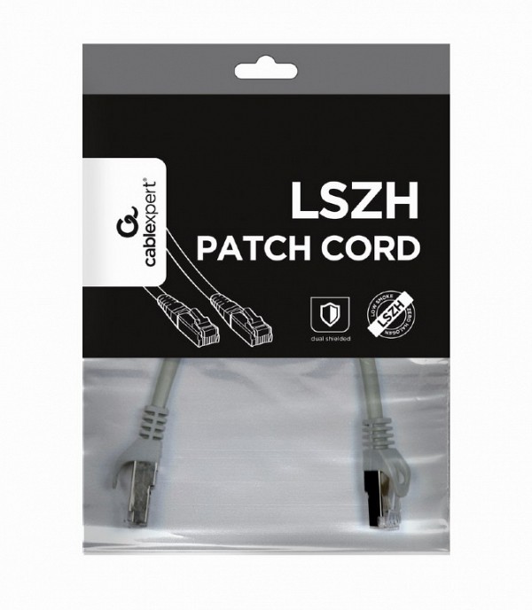 Cablexpert S/FTP Cat. 6A LSZH patch cord, grey, 0.25m