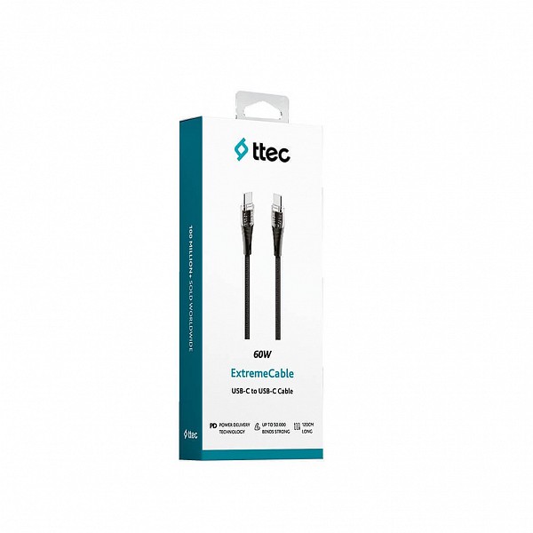 ttec AlumiCable Transparan Type-C to Type-C 60W Fast Charge Cable Black120cm