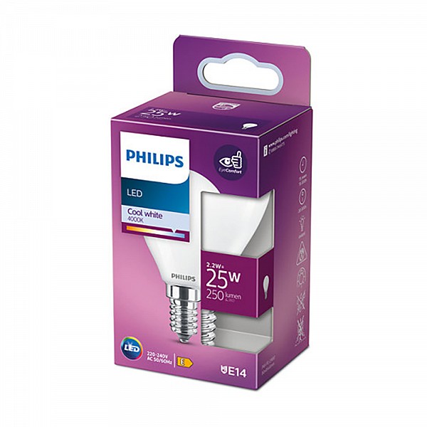 Philips E14 LED Bright White Mat ball bulb 2.2W (25W) LPH02386