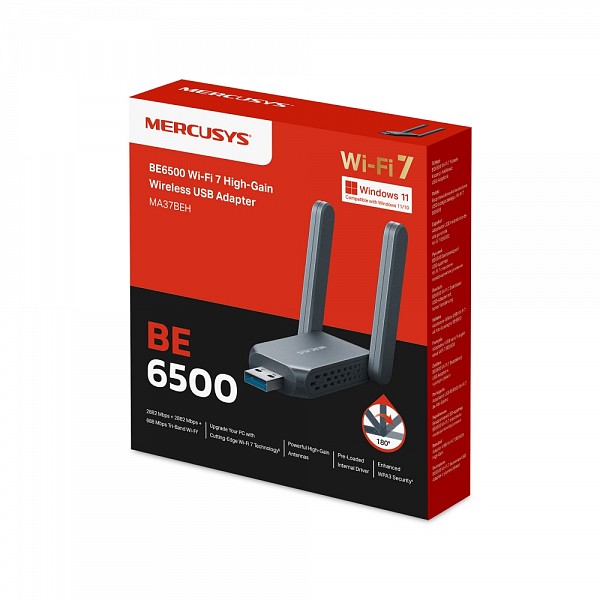 Mercusys BE6500 Wi-Fi 7 High-Gain Wireless USB Adapter (MA37BEH) (MERMA37BEH)