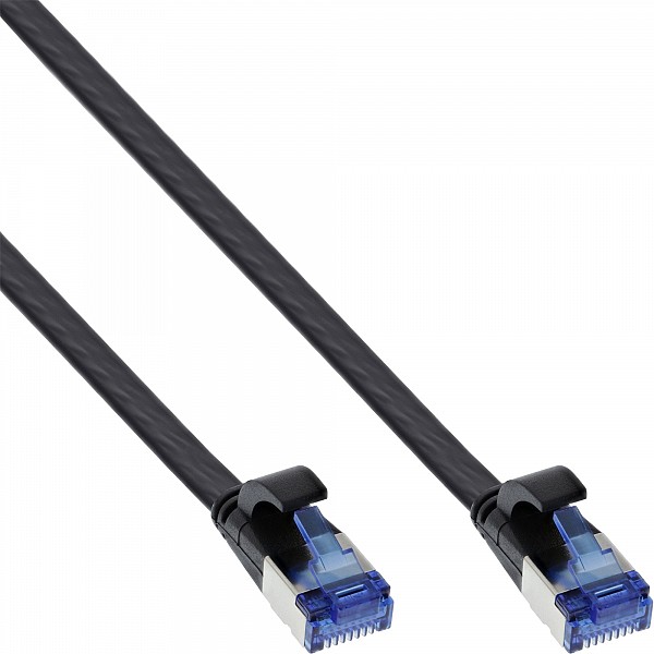 InLine® Patch Cable flat, U/FTP, Cat.6A, Halogen-Free TPE, Black, 0.3m