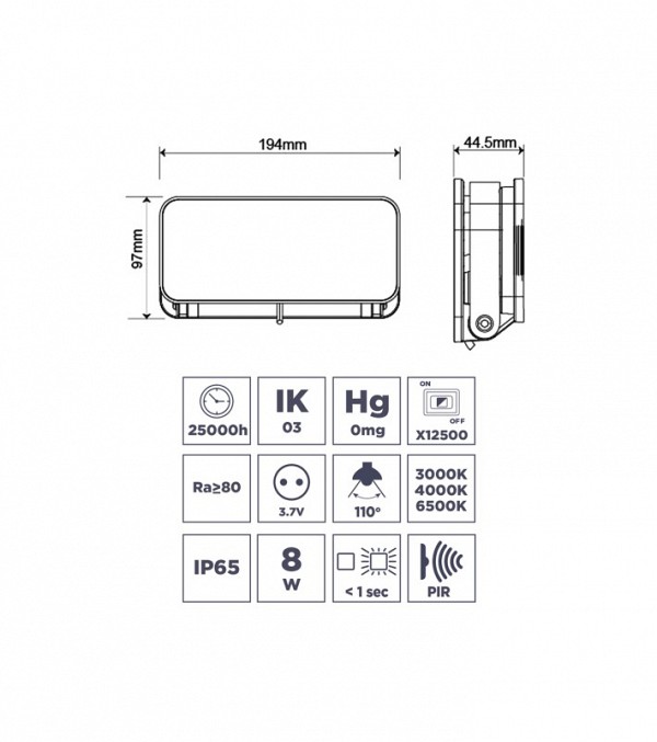 ΠΡΟΒΟΛΕΑΣ LED 8W 3.7V/2.6Ah 3000K/4000K/6500K ΜΕ SOLAR PANEL ΚΑΙ ΑΝΙΧΝΕΥΤΗ ΚΙΝΗΣΗΣ IP65 WELLMAX