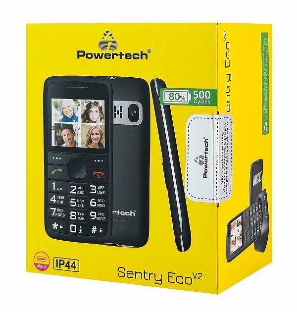 POWERTECH Κινητό Τηλέφωνο Sentry Eco PTM-18, SOS Call, με φακό, μαύρο PTM-18