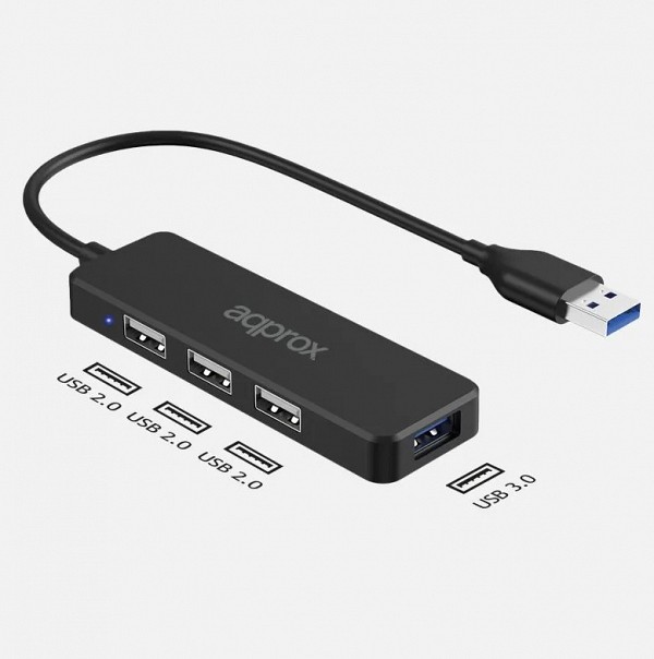 Approx HUB 4 PORT (3xUSB 2.0 ports & 1xUSB 3.0 port) ΧΩΡΙΣ ΤΡΟΦΟΔΟΤΙΚΟ Black C47