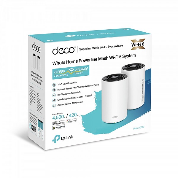 Tp-Link AX3000 + G1500 Whole Home Powerline Mesh WiFi 6 (2-PACK) DECO PX50(2-PACK) v1