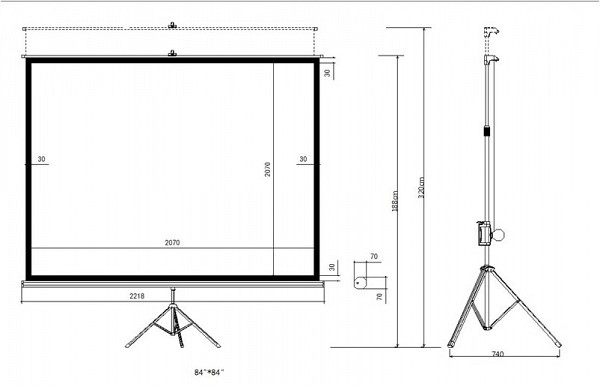 Αναδιπλούμενη οθόνη με τρίποδο 84 210x210cm 1:1 TPS-84/1:1