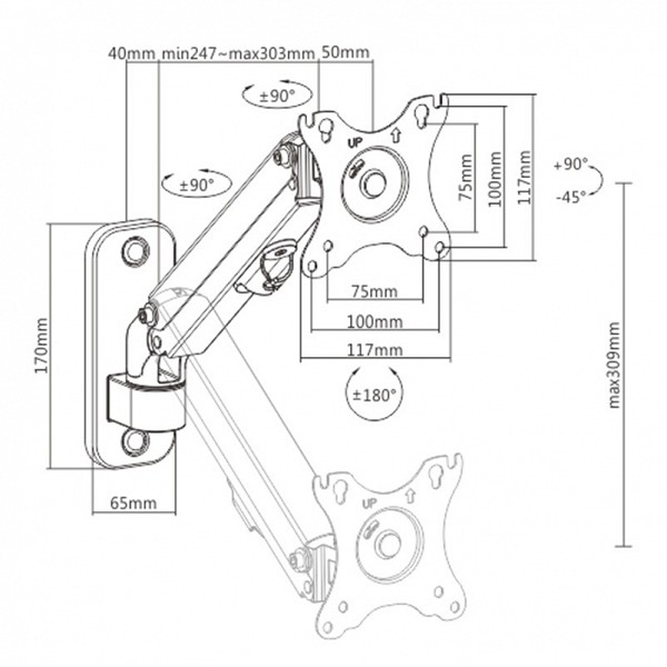 Brateck Επιτοίχια βάση οθόνης 17-27 7kg MAXVESA:100 LDA38-111