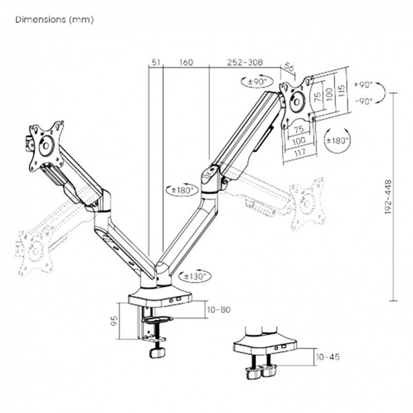Brateck Βάση Γραφείου για 2 Οθόνες 17-32 LDT97-C024E