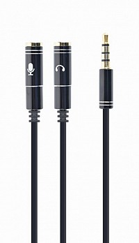 Cablexpert 3.5 mm audio + microphone adapter cable 0.2m metal connectors Black CCA-417M