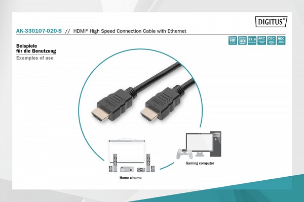 Digitus καλώδιο HDMI 2m w/ETHERNET AK-330107-020-S
