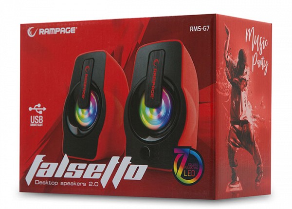 Rampage RMS-G7 FALSETTO 2.0 6 Watt RGB Led Red Multimedia Gaming USB Speaker 30257