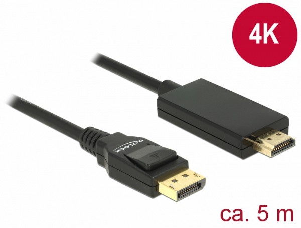 Delock Cable DisplayPort 1.2 male > High Speed HDMI-A male passive 4K 30 Hz 5m black 85319