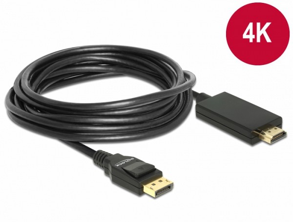 Delock Cable DisplayPort 1.2 male > High Speed HDMI-A male passive 4K 30 Hz 5m black 85319