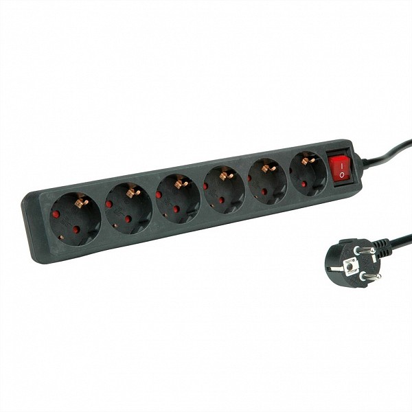 Roline Power Strip 6-way with Switch black 3m - 19.07.1075